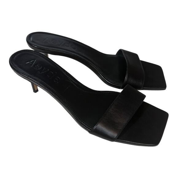 Aeyde Ilvy Leather Mules Black Kitten Heel Size 38 EU 8 US - Picture 3 of 7